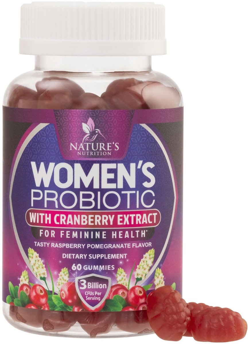 Nature's Nutrition Probiotika für Frauen Gummis mit Cranberry – 6 Premium-Stämme für pH-Gleichgewicht, Verdauungsgesundheit, vaginale & Immununterstützung, weibliche Probiotika-Gummis – 60 Gummis