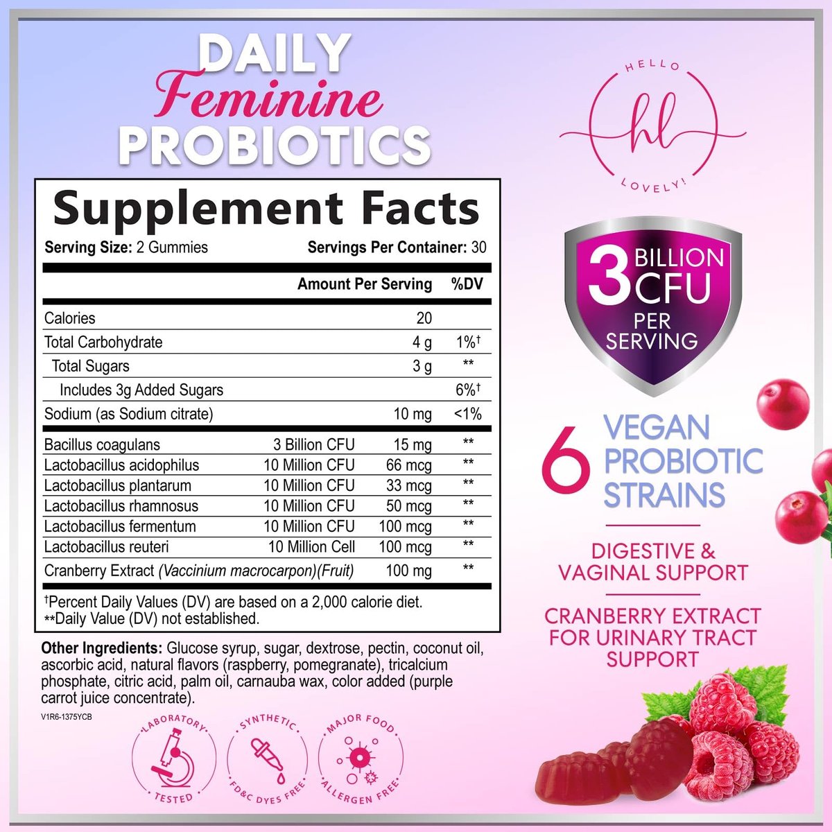 Probiotika für Frauen Gummibärchen mit Cranberry – 6 Premium-Stämme für pH-Balance – Frauenprobiotika für Verdauungs-, Vaginal- und Immununterstützung – 60 Gummibärchen