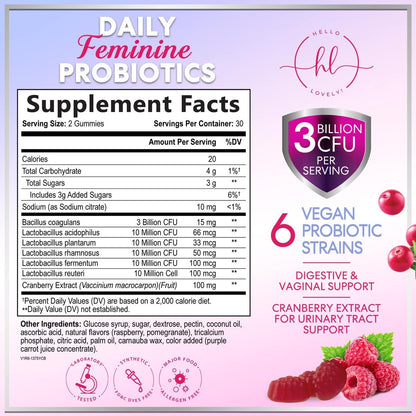 Probiotika für Frauen Gummibärchen mit Cranberry – 6 Premium-Stämme für pH-Balance – Frauenprobiotika für Verdauungs-, Vaginal- und Immununterstützung – 60 Gummibärchen