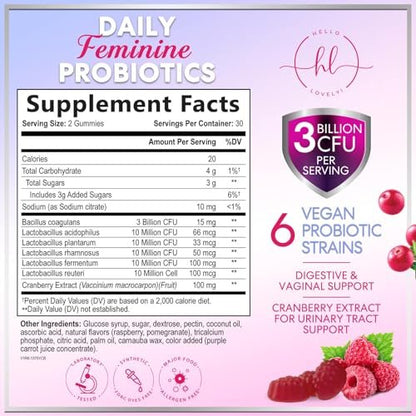 Probiotika für Frauen Gummibärchen mit Cranberry – 6 Premium-Stämme für pH-Balance – Frauenprobiotika für Verdauungs-, Vaginal- und Immununterstützung – 60 Gummibärchen