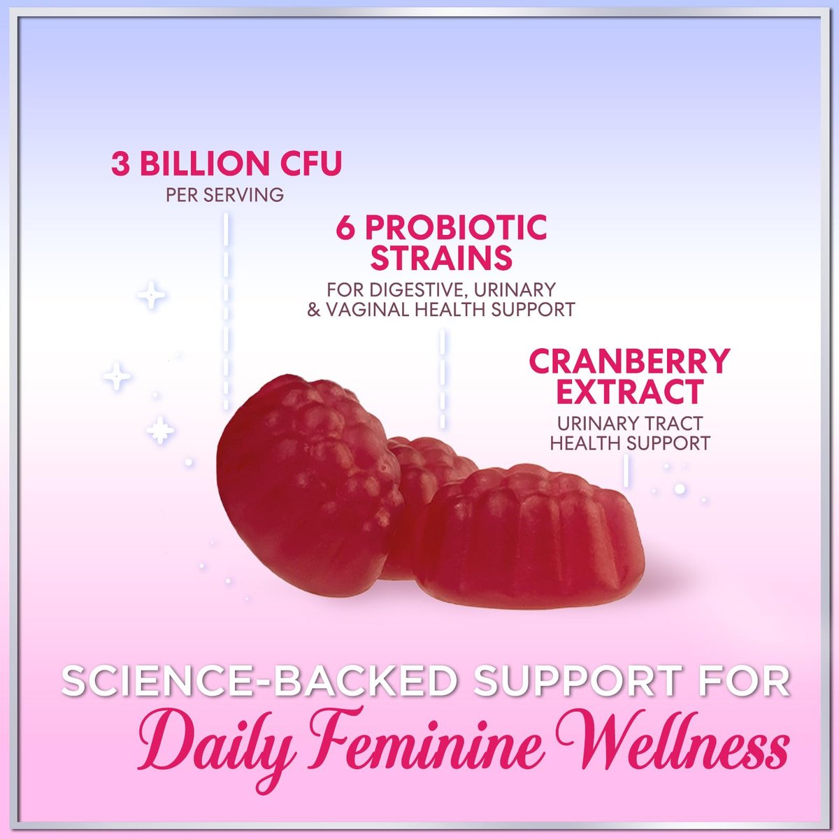 Probiotika für Frauen Gummibärchen mit Cranberry – 6 Premium-Stämme für pH-Balance – Frauenprobiotika für Verdauungs-, Vaginal- und Immununterstützung – 60 Gummibärchen
