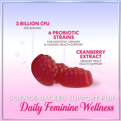 Probiotika für Frauen Gummibärchen mit Cranberry – 6 Premium-Stämme für pH-Balance – Frauenprobiotika für Verdauungs-, Vaginal- und Immununterstützung – 60 Gummibärchen