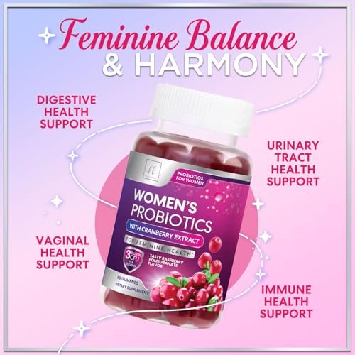 Probiotika für Frauen Gummibärchen mit Cranberry – 6 Premium-Stämme für pH-Balance – Frauenprobiotika für Verdauungs-, Vaginal- und Immununterstützung – 60 Gummibärchen