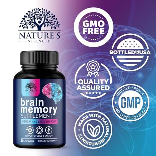 Gehirn Gedächtnis Ergänzung Kapseln - 3X Stärke Nootropika für Konzentration, Klarheit & Fokus Unterstützung - Gehirn Gesundheit Kognitive Vitamine mit Bacopa, Phosphatidylserin & DMAE, Gehirn Booster - 60 Kapseln