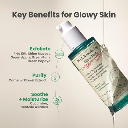 AXIS-Y PHA Resurfacing Glow Peel – 10% PHA Fruchtextrakt Mildes Peeling Gel, Porenverfeinerer, Vegane Koreanische Hautpflege, 50 ml