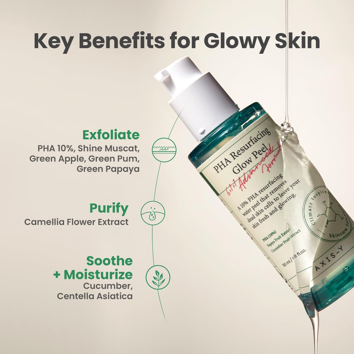 AXIS-Y PHA Resurfacing Glow Peel – 10% PHA Fruchtextrakt Mildes Peeling Gel, Porenverfeinerer, Vegane Koreanische Hautpflege, 50 ml