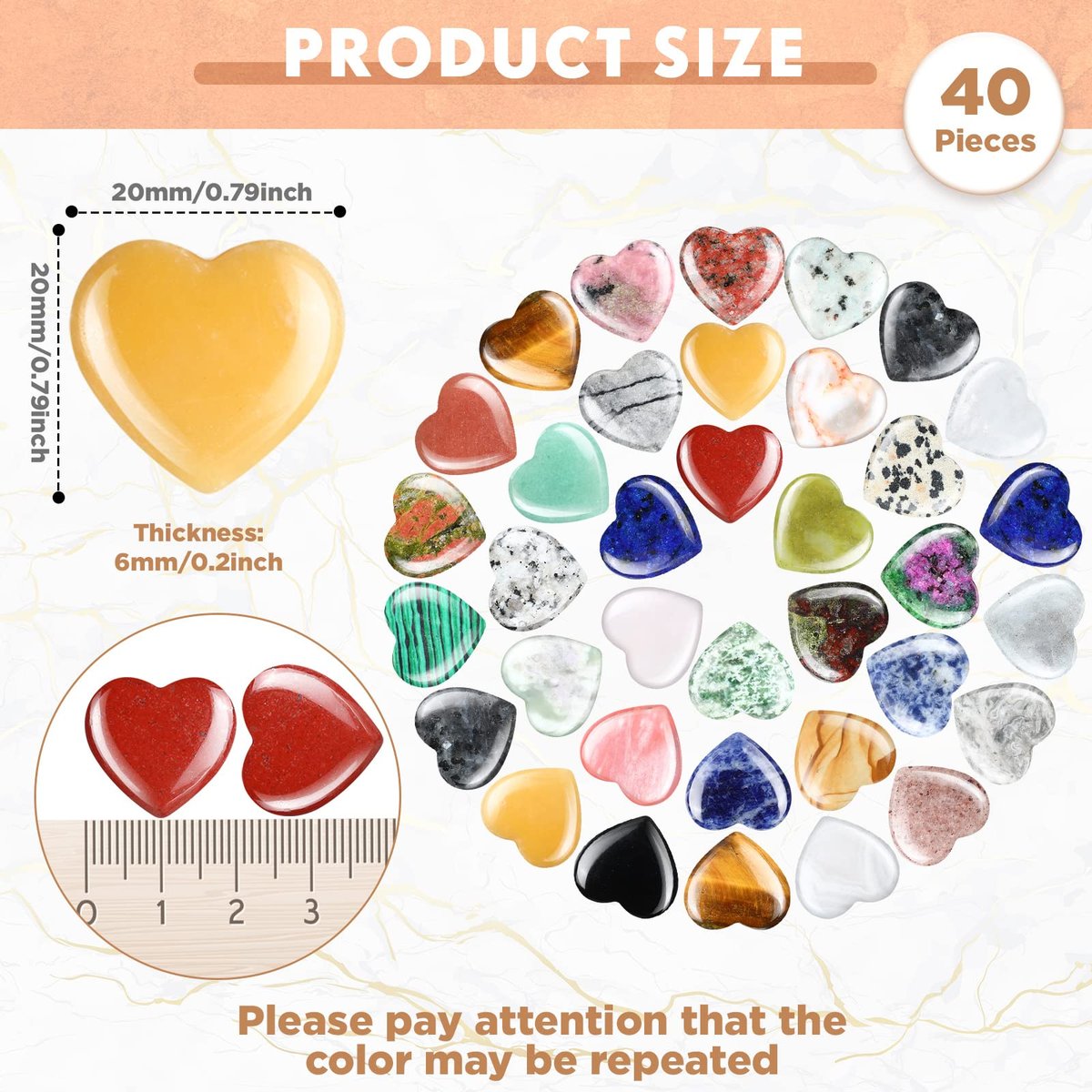Nuenen 40 Stücke 0,8 Zoll Herzförmige Kristall-Worry-Stones Bulk-Heilsteine Kleine Trinkets Herzsteine für Mitarbeiter-Wertschätzung, Meditation