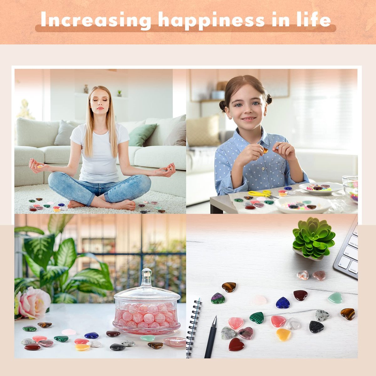 Nuenen 40 Stücke 0,8 Zoll Herzförmige Kristall-Worry-Stones Bulk-Heilsteine Kleine Trinkets Herzsteine für Mitarbeiter-Wertschätzung, Meditation