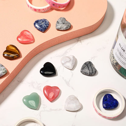 Nuenen 40 Stücke 0,8 Zoll Herzförmige Kristall-Worry-Stones Bulk-Heilsteine Kleine Trinkets Herzsteine für Mitarbeiter-Wertschätzung, Meditation