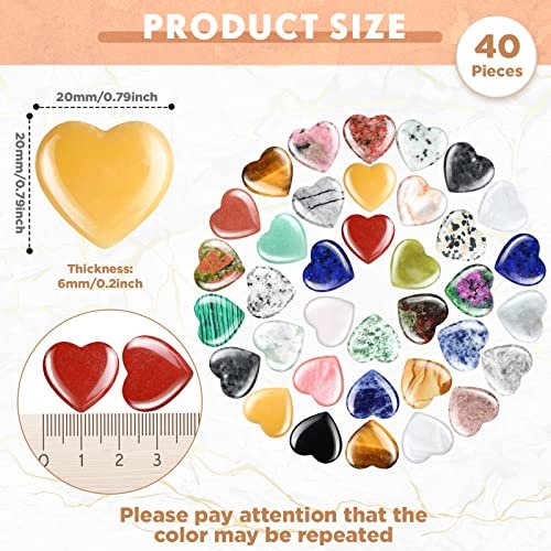 Nuenen 40 Stücke 0,8 Zoll Herzförmige Kristall-Worry-Stones Bulk-Heilsteine Kleine Trinkets Herzsteine für Mitarbeiter-Wertschätzung, Meditation