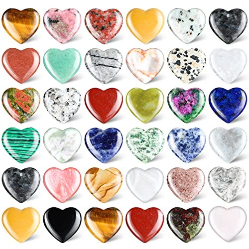 Nuenen 40 Stücke 0,8 Zoll Herzförmige Kristall-Worry-Stones Bulk-Heilsteine Kleine Trinkets Herzsteine für Mitarbeiter-Wertschätzung, Meditation