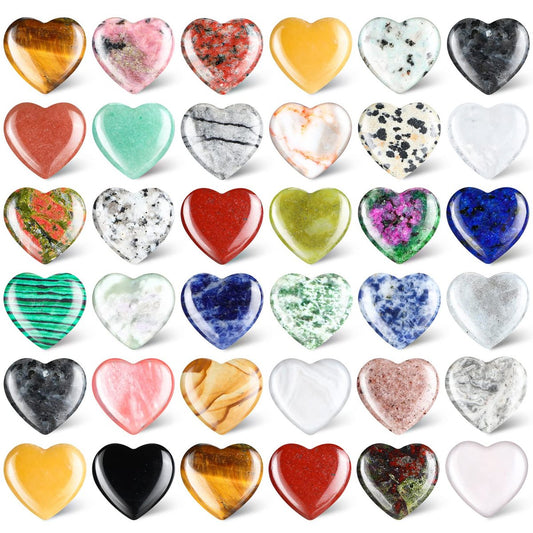 Nuenen 40 Stücke 0,8 Zoll Herzförmige Kristall-Worry-Stones Bulk-Heilsteine Kleine Trinkets Herzsteine für Mitarbeiter-Wertschätzung, Meditation