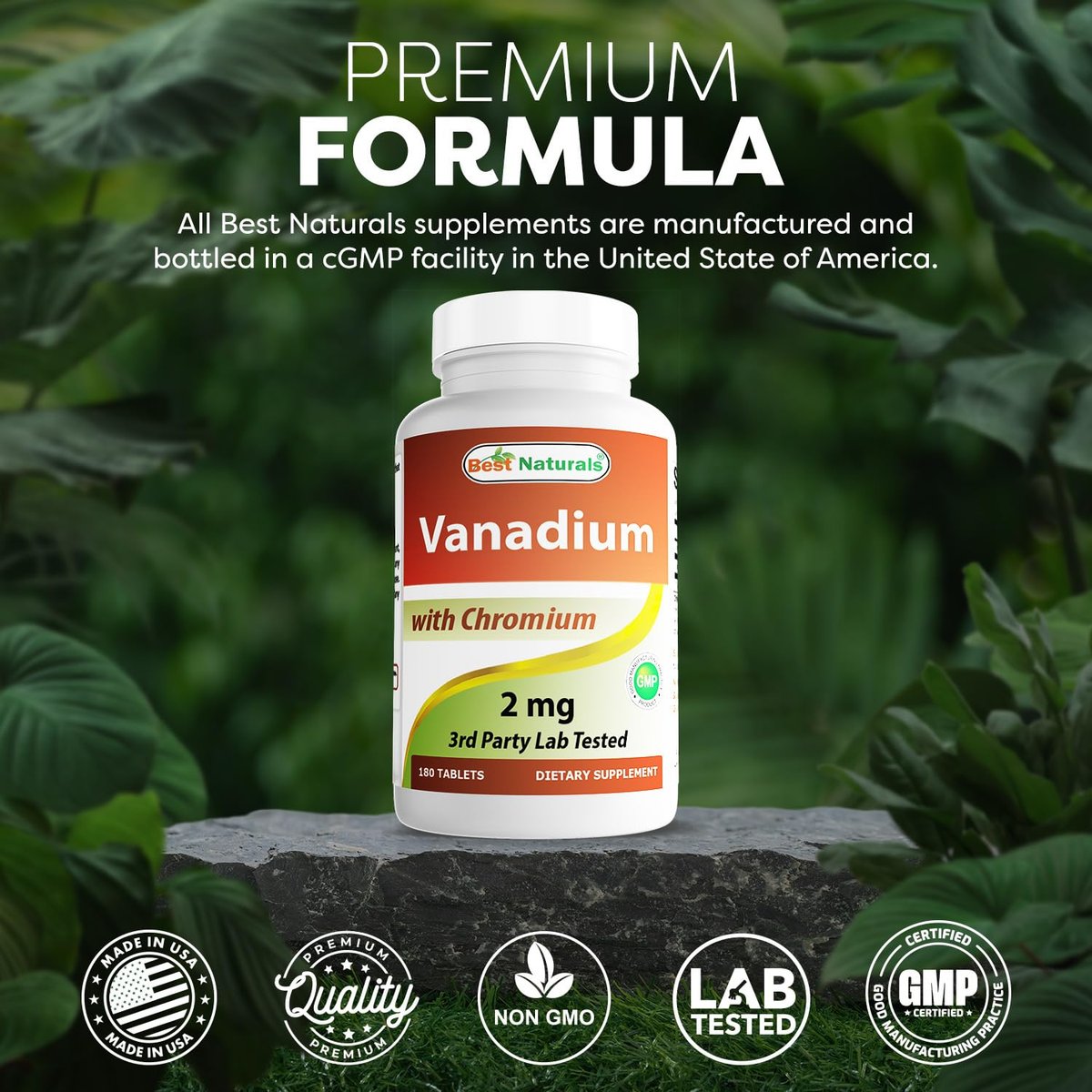Best Naturals Vanadium 2 mg mit Chrom-Polynicotinat 200 mcg, 180 Tabletten