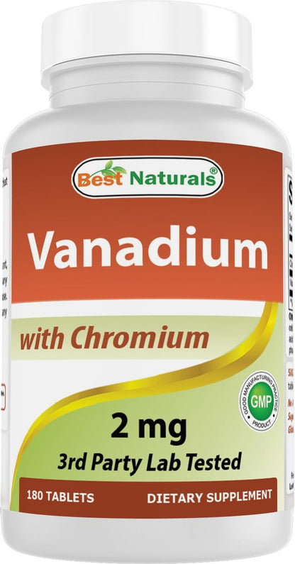 Best Naturals Vanadium 2 mg mit Chrom-Polynicotinat 200 mcg, 180 Tabletten