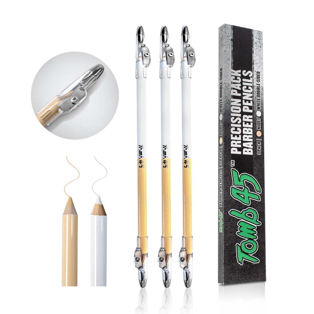 Tomb45 Präzisions-Barberstifte 3er-Pack – Konturenstift für Haarlinien und Bart, Rasierstift mit Anspitzer
