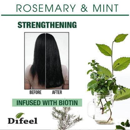 Difeel Rosmarin Minze Stärkendes Shampoo mit Biotin 355 ml – Mit natürlichem Rosmarinöl für Haarwachstum