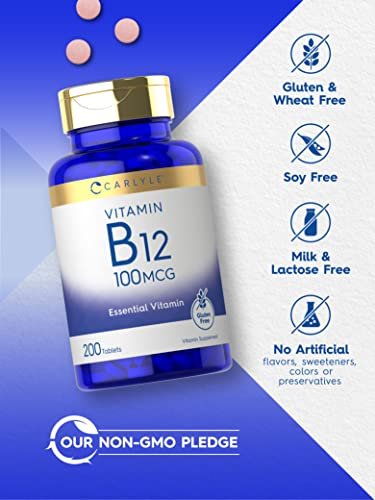 Carlyle Vitamin B12 100mcg – 200 Tabletten | Essentielles Vitamin B12 Präparat | Vegan, Nicht-GVO & Glutenfrei