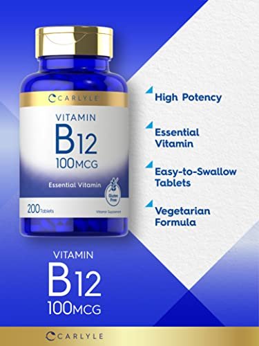Carlyle Vitamin B12 100mcg – 200 Tabletten | Essentielles Vitamin B12 Präparat | Vegan, Nicht-GVO & Glutenfrei