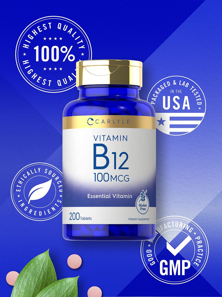 Carlyle Vitamin B12 100mcg – 200 Tabletten | Essentielles Vitamin B12 Präparat | Vegan, Nicht-GVO & Glutenfrei