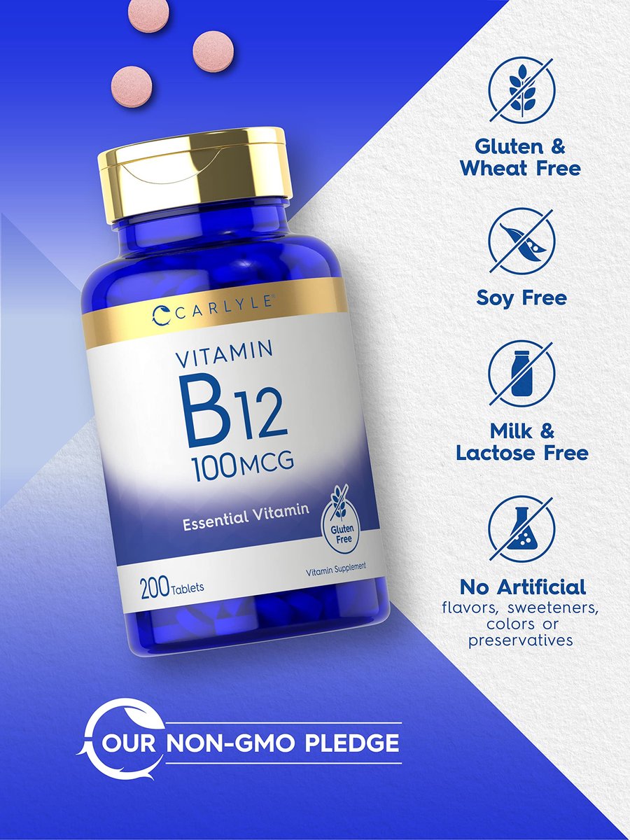 Carlyle Vitamin B12 100mcg – 200 Tabletten | Essentielles Vitamin B12 Präparat | Vegan, Nicht-GVO & Glutenfrei