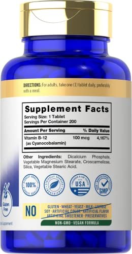 Carlyle Vitamin B12 100mcg – 200 Tabletten | Essentielles Vitamin B12 Präparat | Vegan, Nicht-GVO & Glutenfrei