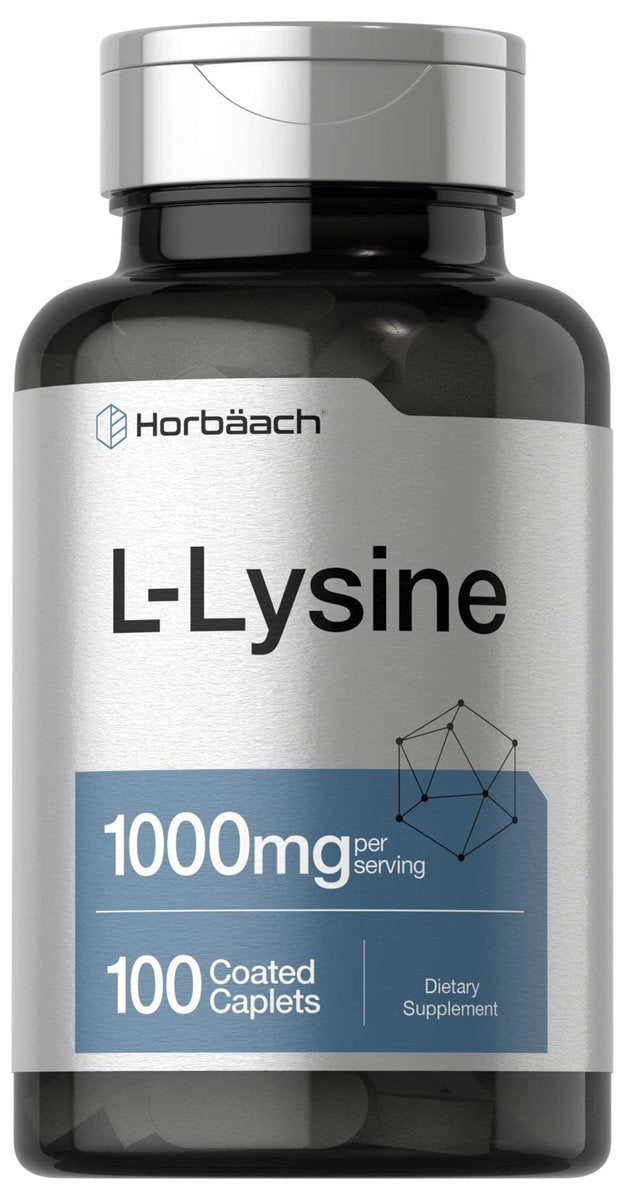 Horbäach L-Lysin 1000 mg | 100 überzogene Tabletten | Nahrungsergänzungsmittel mit freier Form | Essentielle Aminosäure | Vegetarisch, Nicht-GVO und Glutenfrei
