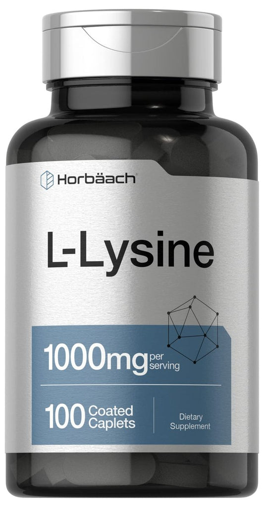 Horbäach L-Lysin 1000 mg | 100 überzogene Tabletten | Nahrungsergänzungsmittel mit freier Form | Essentielle Aminosäure | Vegetarisch, Nicht-GVO und Glutenfrei