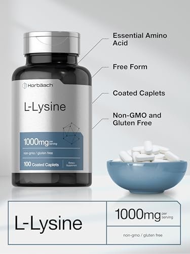 Horbäach L-Lysin 1000 mg | 100 überzogene Tabletten | Nahrungsergänzungsmittel mit freier Form | Essentielle Aminosäure | Vegetarisch, Nicht-GVO und Glutenfrei