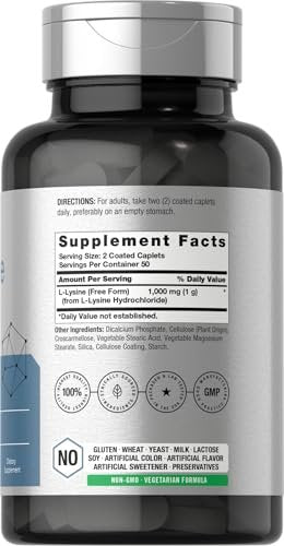 Horbäach L-Lysin 1000 mg | 100 überzogene Tabletten | Nahrungsergänzungsmittel mit freier Form | Essentielle Aminosäure | Vegetarisch, Nicht-GVO und Glutenfrei