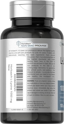 Horbäach L-Lysin 1000 mg | 100 überzogene Tabletten | Nahrungsergänzungsmittel mit freier Form | Essentielle Aminosäure | Vegetarisch, Nicht-GVO und Glutenfrei