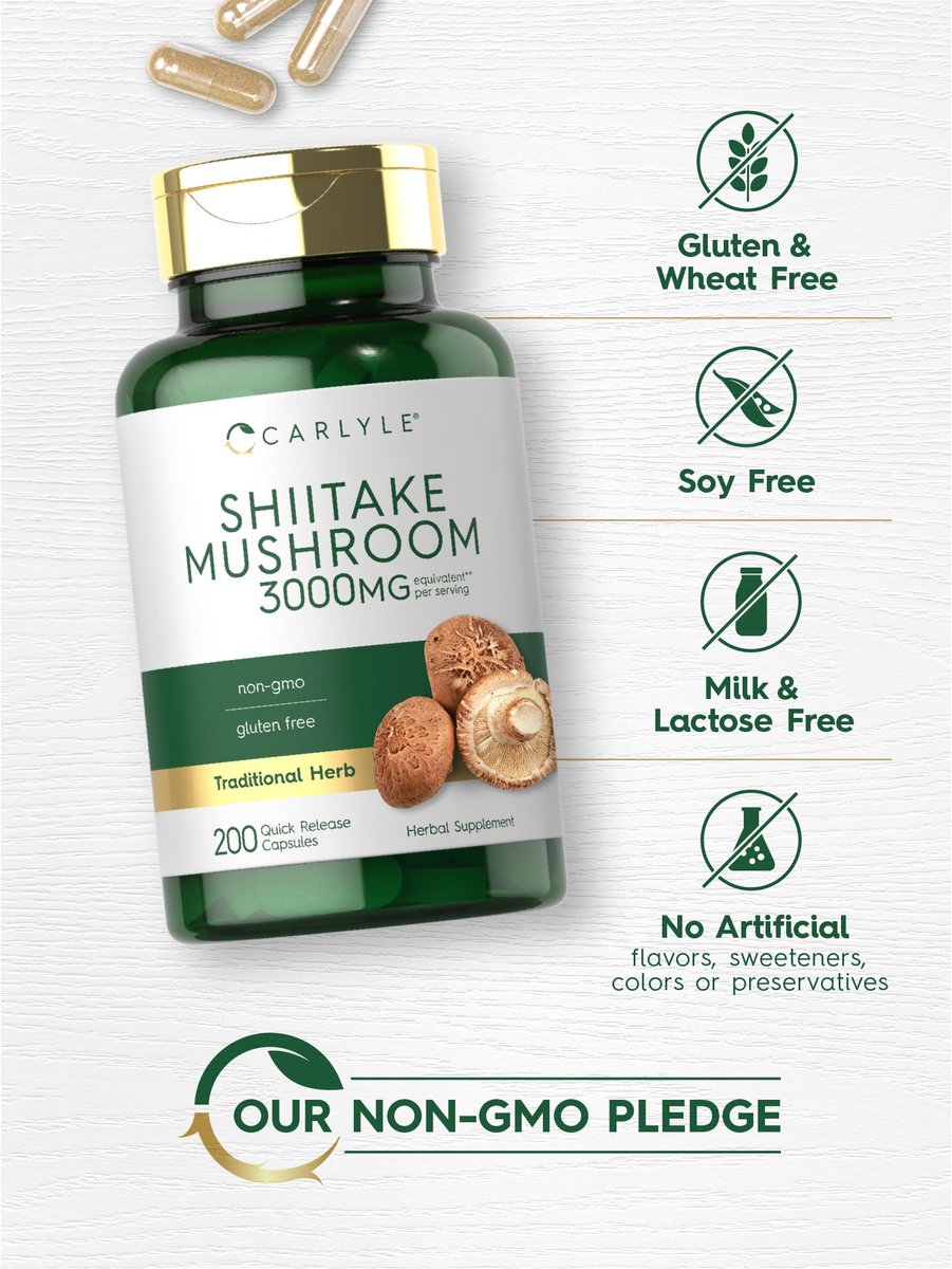 Carlyle Shiitake Pilzextrakt | 200 Kapseln | Non-GMO, Glutenfrei