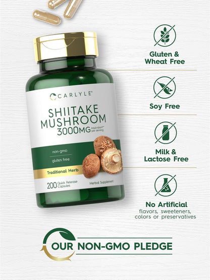 Carlyle Shiitake Pilzextrakt | 200 Kapseln | Non-GMO, Glutenfrei