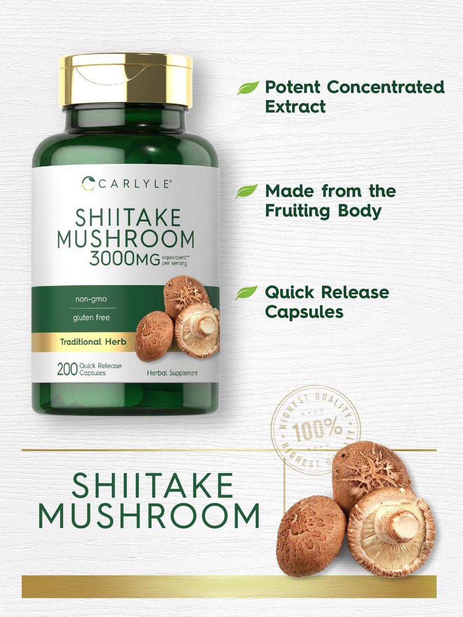 Carlyle Shiitake Pilzextrakt | 200 Kapseln | Non-GMO, Glutenfrei
