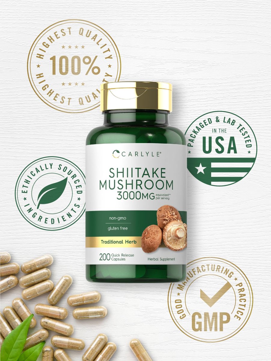Carlyle Shiitake Pilzextrakt | 200 Kapseln | Non-GMO, Glutenfrei