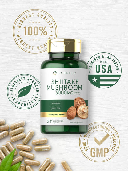 Carlyle Shiitake Pilzextrakt | 200 Kapseln | Non-GMO, Glutenfrei