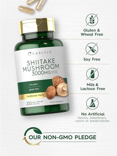 Carlyle Shiitake Pilzextrakt | 200 Kapseln | Non-GMO, Glutenfrei