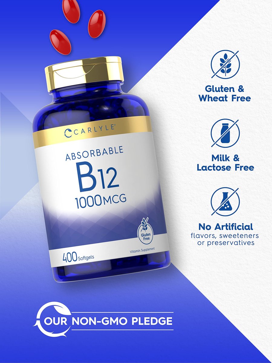 Carlyle Vitamin B12 1000 mcg – 400 Softgels – Hochdosiertes, absorbierbares B12 – Nicht-GVO & Glutenfrei