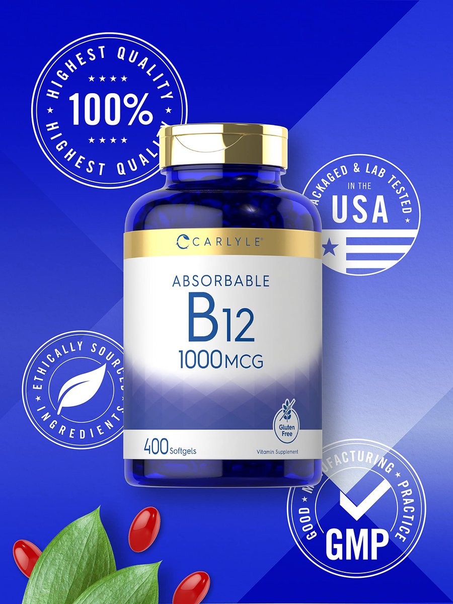 Carlyle Vitamin B12 1000 mcg – 400 Softgels – Hochdosiertes, absorbierbares B12 – Nicht-GVO & Glutenfrei