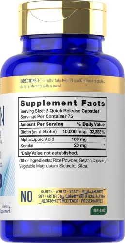 Carlyle Biotin 10.000 mcg | 150 Kapseln | Schönheitsformel mit Keratin | Nicht-GVO, glutenfrei