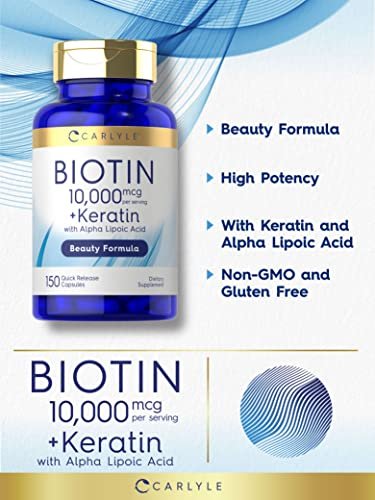 Carlyle Biotin 10.000 mcg | 150 Kapseln | Schönheitsformel mit Keratin | Nicht-GVO, glutenfrei