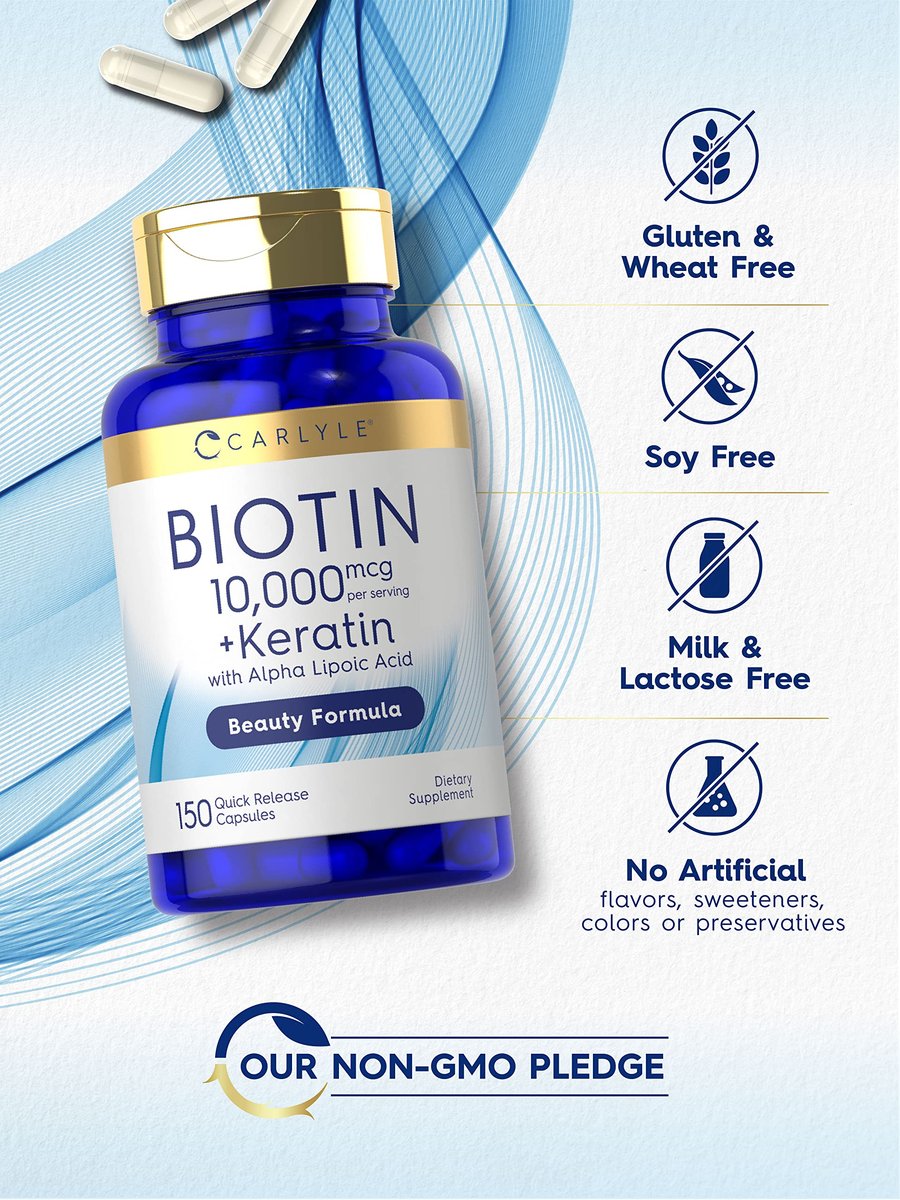 Carlyle Biotin 10.000 mcg | 150 Kapseln | Schönheitsformel mit Keratin | Nicht-GVO, glutenfrei