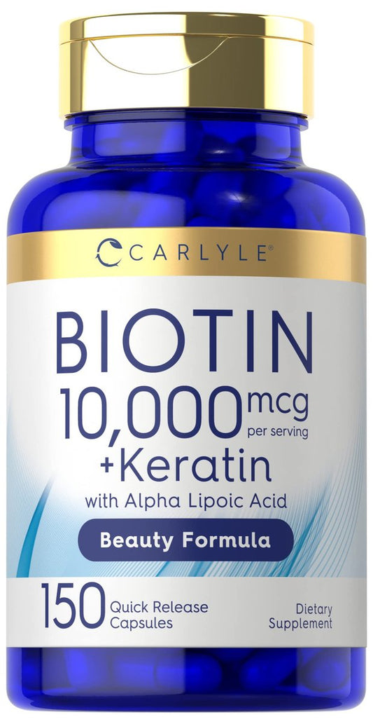 Carlyle Biotin 10.000 mcg | 150 Kapseln | Schönheitsformel mit Keratin | Nicht-GVO, glutenfrei