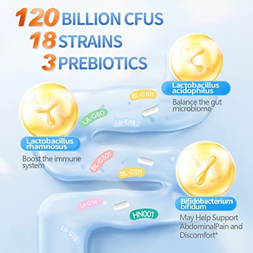 OMOGS Probiotika 180 Milliarden KBE, 18 Stämme, 3 Präbiotika – Unterstützt Verdauung, Darmgesundheit, Immunsystem, bei gelegentlicher Verstopfung, Durchfall & Blähungen – für Frauen & Männer, 90 Kapseln