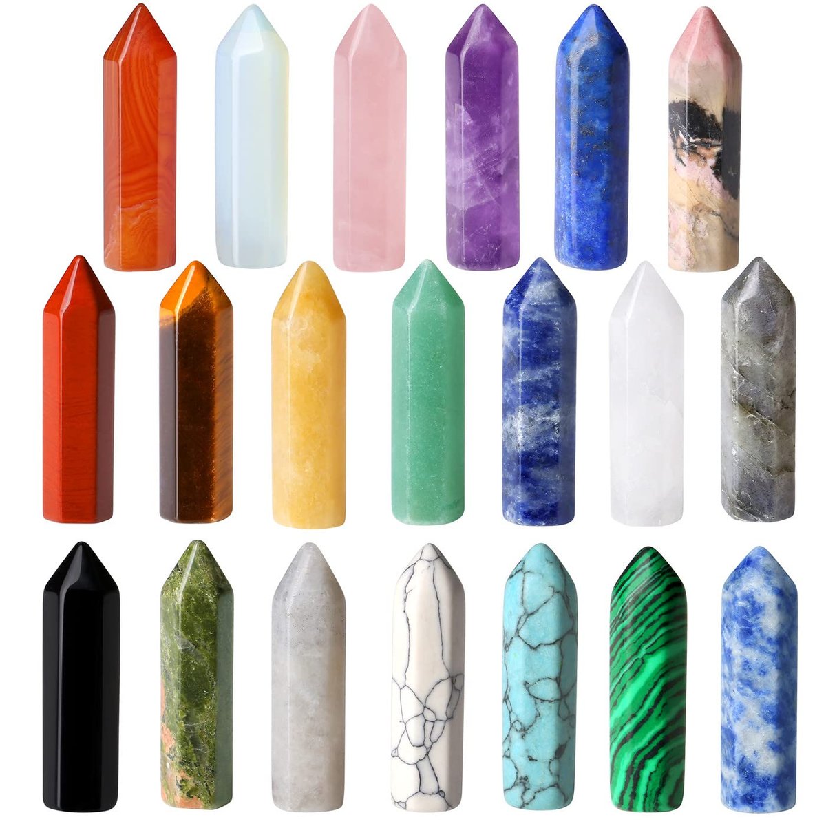 QINJIEJIE 20er Set Heilende Kristallsteine, Wands, Bulk Natur-Taschen Amethyst Kristall, Rosenquarz, Sortiert, Spitze, Reiki, Edelsteine, poliert, Energie, Meditation, Chakra, Muttertagsgeschenk für Frauen