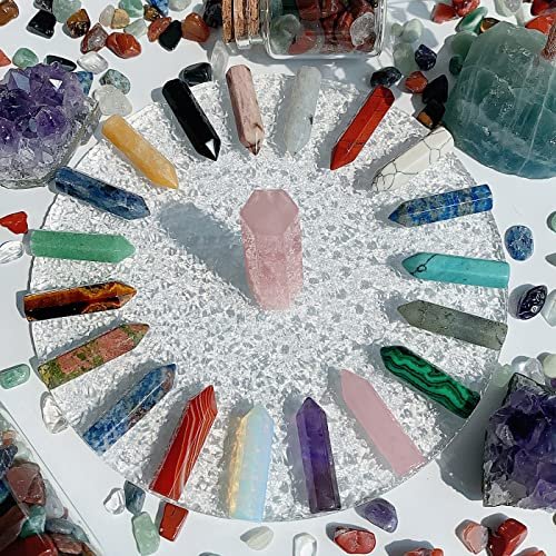 QINJIEJIE 20er Set Heilende Kristallsteine, Wands, Bulk Natur-Taschen Amethyst Kristall, Rosenquarz, Sortiert, Spitze, Reiki, Edelsteine, poliert, Energie, Meditation, Chakra, Muttertagsgeschenk für Frauen