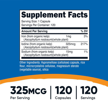 Nutricost Jod (Natürliches Jod aus Bio-Seetang) 325 mcg, 120 Kapseln, Vegetarisch, Nicht-GVO & Glutenfrei