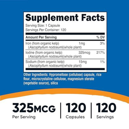 Nutricost Jod (Natürliches Jod aus Bio-Seetang) 325 mcg, 120 Kapseln, Vegetarisch, Nicht-GVO & Glutenfrei