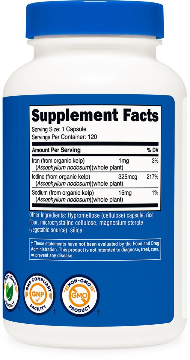Nutricost Jod (Natürliches Jod aus Bio-Seetang) 325 mcg, 120 Kapseln, Vegetarisch, Nicht-GVO & Glutenfrei