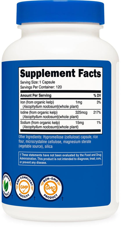 Nutricost Jod (Natürliches Jod aus Bio-Seetang) 325 mcg, 120 Kapseln, Vegetarisch, Nicht-GVO & Glutenfrei