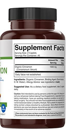 Brieofood Bio Zimt 1500mg, 45 Portionen, Vegetarisch, Glutenfrei, 90 Vegetarische Tabletten